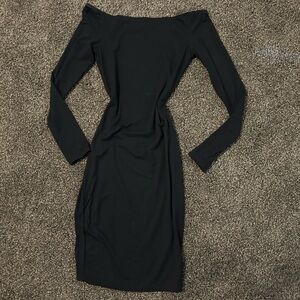 Off the Shoulder Long Sleeve Bodycon Stretch Knit Rayon Dress